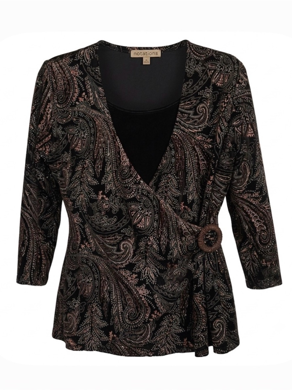 NOTATIONS Twinset 2-fer Top with Attached Tank, Women’s M, Bronze Black